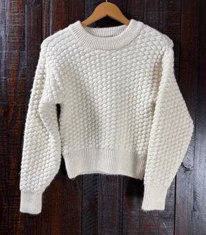 Mango Cream Textured Thick Crewneck Sweater Small thumbnail 1