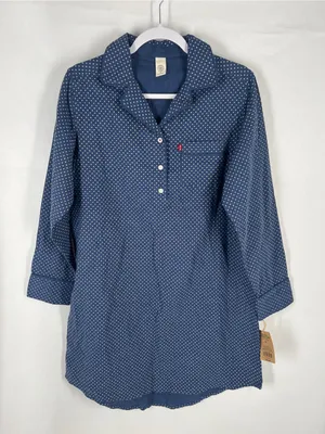 Levi’s NWT Blue Polka Dot Cotton Pajama Sleep Shirt Medium thumbnail 1