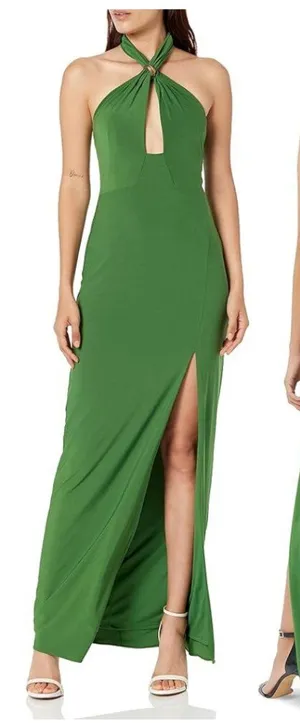 NWT Aidan by Aidan Mattox‎ Moss Green Halter Gown Maxi Dress Wedding Gala Party thumbnail 1
