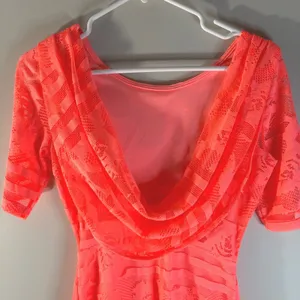 Windsor Neon‎ Coral Orange Floral Lace Open Back Bodycon Mini Dress Medium thumbnail 3