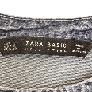 Zara Basic Long Sleeve Denim Shift Tunic Dress Shoulder Zip Blue Womens Size S‎ thumbnail 2