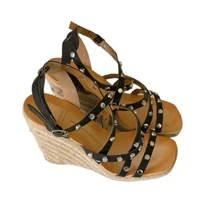Dolce Vita‎ Leather Wedge Strappy Sandals Size 6.5 Black with Silver Studs thumbnail 1