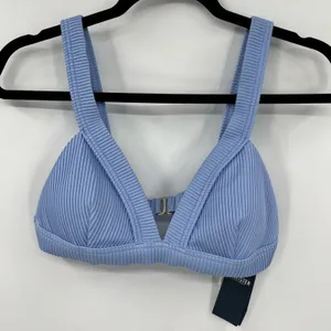 NWT Hollister Ribbed Bikini Top Striped Baby Blue Adjustable Wide Strap Medium thumbnail 4