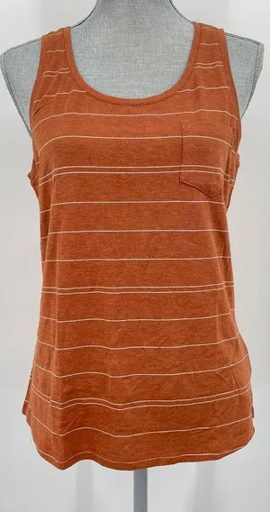 NWT prAna Foundation Scoop Neck Tank Top Shirt Size Medium Orange Stripe Stretch thumbnail 2