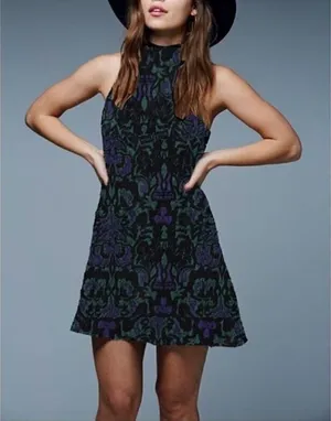 Free People Amelia Knit Jacquard Sleeveless Halter Mini Dress, S thumbnail 1
