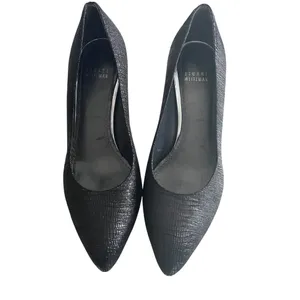 Stuart Weitzman Black Curvia Textured Pointed Toe Heeled Pumps Size 7.5M thumbnail 2
