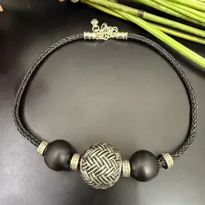 BRIGHTON Neema Chunky Ethnic Style Black Braided Cord Beaded Collar Necklace thumbnail 1