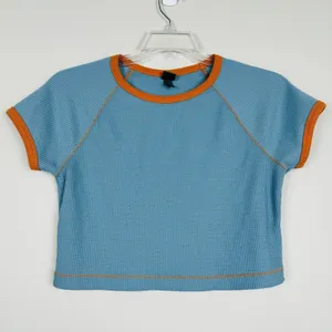 Wild Fable Cropped T-Shirt Womens Size L Short Sleeve Blue Orange Trim thumbnail 1