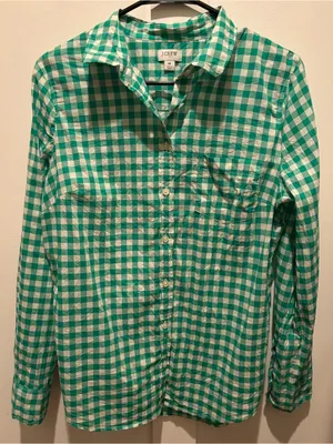 J. Crew Green & White Gingham Button-Down Cotton Shirt Sz M thumbnail 2
