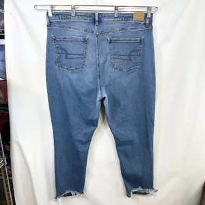 American Eagle Plus Size 18 Jeans Mom Dark Raw Distressed Blue High Rise‎ 327 thumbnail 6
