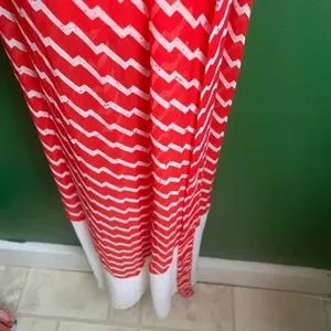 CLEARANCE! Pink Owl Maxi Dress Halter Top Red‎ & White Boutique Size Small EUC! thumbnail 2