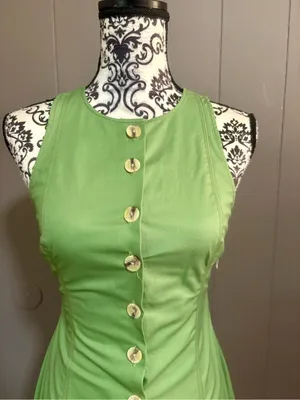KIMCHI BLUE Sandy Open Back Green Button-Front Sleeveless Mini Dress thumbnail 4
