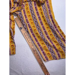 AUW Women Mustard Yellow Boho Striped Wide Leg Jumpsuit Large Floral Geometric thumbnail 8