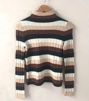 Madewell NWT Ribbed Brown/Pink/Cream/Navy Striped Mock Neck Sweater Size XXS thumbnail 1