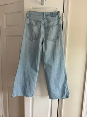 AMO Frida Crop Jeans 26 Light Wash High Rise Wide Leg Denim thumbnail 4