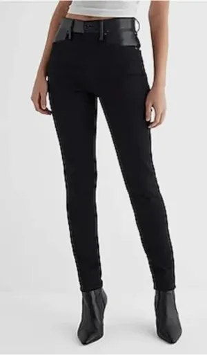 Express 90s Skinny High-Rise Jeans with faux leather panel thumbnail 1