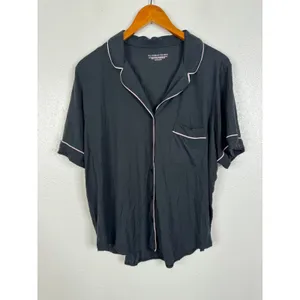 Victorias Secret Pajama Set L Black White Piping Modal Short Sleeve Button Down thumbnail 2