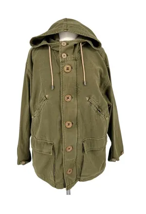 Free People Joshua Tree Utility Jacket Olive Green Cotton Hooded Size XS thumbnail 1