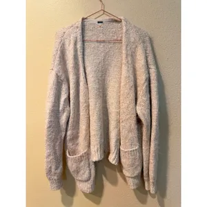 Free People Womens Cardigan M Beige Marled Oversized Open Front Knit Sweater thumbnail 3