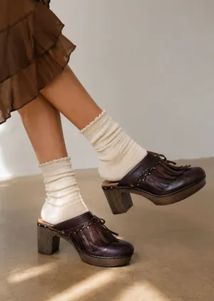 Dansko Shoes Womens Size 40 Leather Clogs Block Heel Stud Fringe Mule Retro thumbnail 1