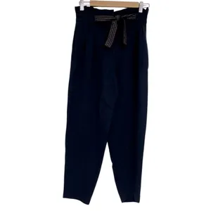 Massimo Dutti Navy Blue Knit Paperbag Waist Trouser Pants Womens 4 Casual thumbnail 2