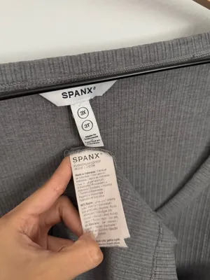 Spanx 3X Rib Long Sleeve Tee Grey Scoop Neck Minimal Office Work thumbnail 3