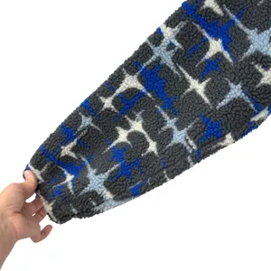 BDG Abstract Blue Grey Star Print Sherpa Fleece 1/4 Zip Pullover Boxy Size L/XL‎ thumbnail 3