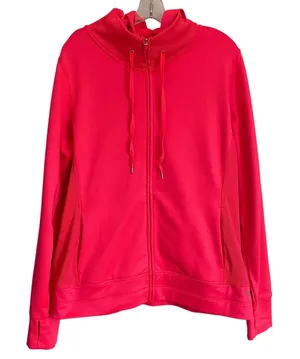 GapFit Womens XL Pink Red Full Zip Hoodie‎ Thumbhole Athletic Jacket Funnel Neck thumbnail 1