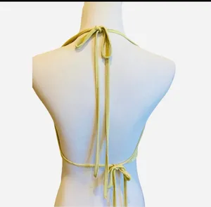 Shein Backless Halter Tie Back Crop Top Draped Neck Yellow Green M Sexy thumbnail 6