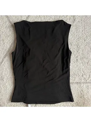 Elie Tahari Black Ruched Sleeveless Top Women’s Elegant Draped Boat Neck Blouse thumbnail 3