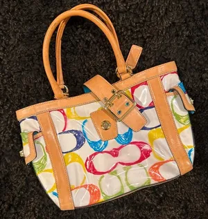 Coach Multicolor PVC Scribble Vachetta Leather Trim Tote Handbag Bag For Women thumbnail 1