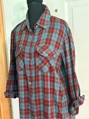 Natural Life size S Plaid Button-Front Shirt Dress in Blue and Brown. NWOT thumbnail 2