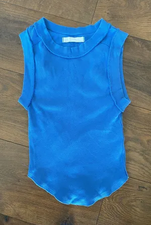 Free People We The Free Blue Sleeveless Ribbed Kate Tank Tee size XS thumbnail 1