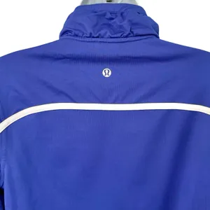 Lululemon Asana Blue Zip Up Track Jacket White Piping Thumbholes Size S / M thumbnail 4