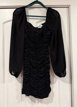 Princess Polly Black Ruched Long-Sleeve‎ Mini Dress 8 thumbnail 1