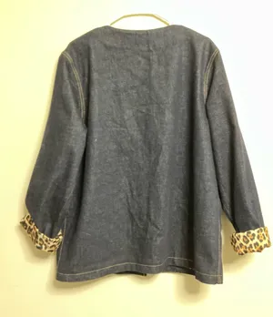 Maeve Anthropologie Dark Denim Gold Button Leopard Print Lined Jacket Size L thumbnail 2
