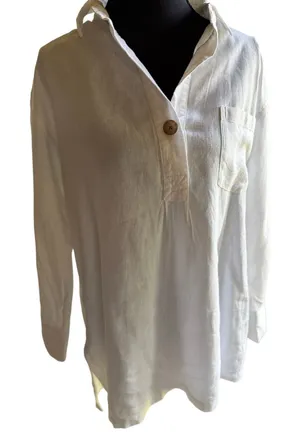 Old Navy Linen Blend White Tunic Cover Up Shirt Small Coastal Beach Resort thumbnail 1