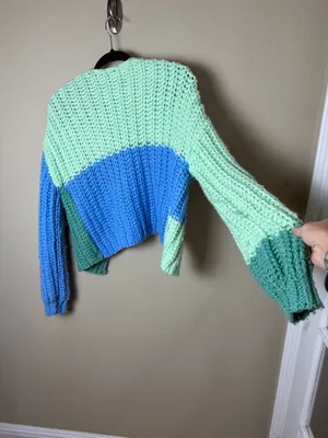 WILD FABLE Colorblock Open Chunky Knit Cardigan Size Small Blue Green thumbnail 7