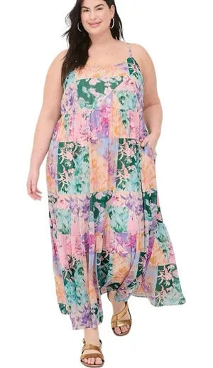 NWT Lane Bryant Patchwork‎ Floral Sleeveless V-Neck Tiered Maxi Dress 16 thumbnail 1