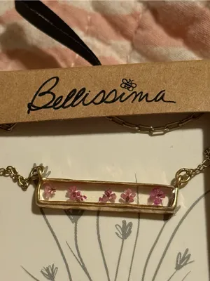 Bellissima 14K Dipped Gold Purple Wildflower Inlay Bar Necklace thumbnail 7