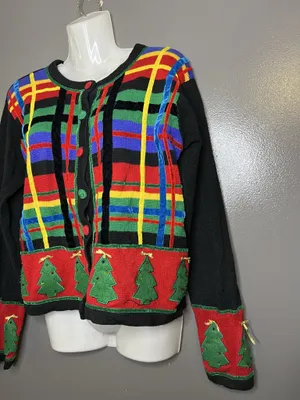 Paul Harris Design Cardigan Sweater Womens Small Multicolor Ugly Christmas Tree thumbnail 6