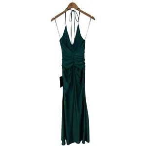 Lulus Zaniya Emerald Green Ruched Halter Maxi Dress size XXS NWT thumbnail 3