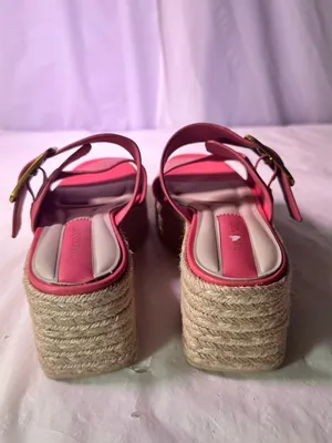 Franco Sarto Coral Pink Espadrille Wedge Slide with Gold Buckle thumbnail 7