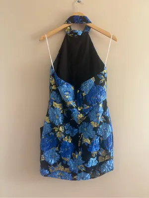 Lulus Extraordinary Impression Black Floral Jacquard Halter Mini Dress Large NWT thumbnail 5