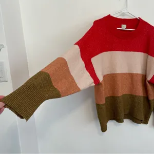 A NEW DAY Slouchy Crewneck Pullover Sweater Red Beige Orange Colorblock Striped thumbnail 7