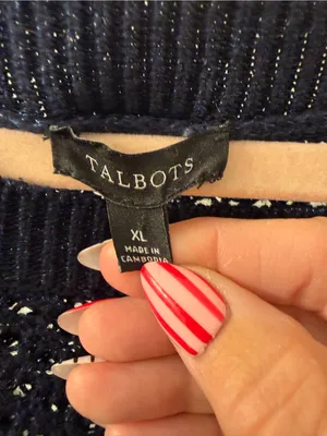 Talbots Navy Open-Weave Crewneck Sweater thumbnail 2