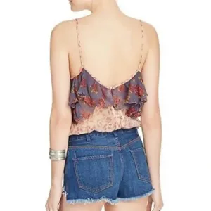 Free People ‘All Things Sheer’ Floral Camisole Tiered Tank Sheer Top Purple M thumbnail 4