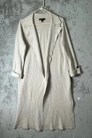 Ann Taylor Long Duster Jacket Small Cotton Blend Neutral Minimalist Lightweight thumbnail 1