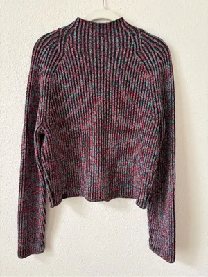 Lululemon Cotton Cashmere Blend Mock Neck Sweater Carnation Red Turquoise Size 6 thumbnail 2