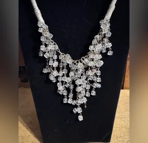 Cord Wrapped Silver Tone Acrylic beaded Chandelier Necklace thumbnail 2